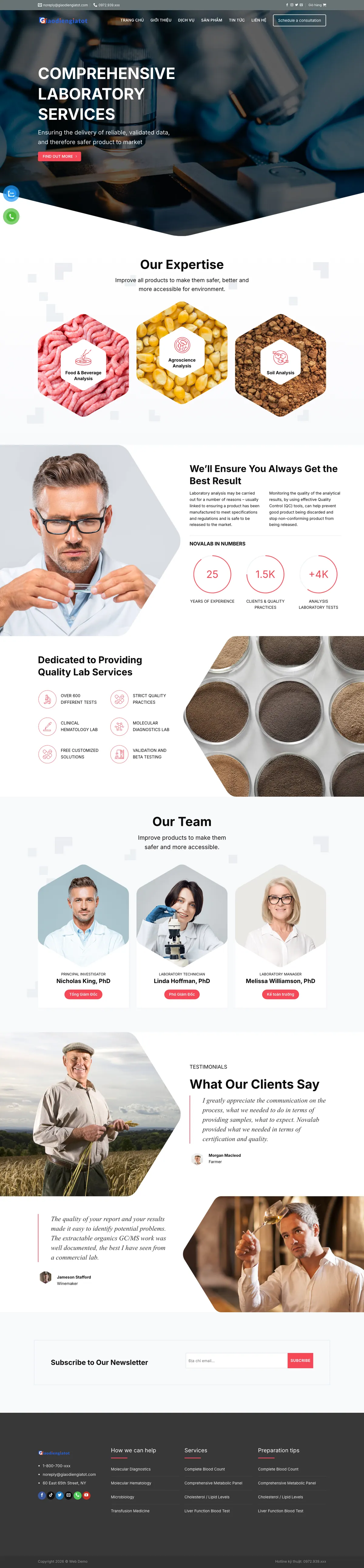 Mẫu Website Phòng Lab Phân Tích, Kiểm Nghiệm – PHONGLAB