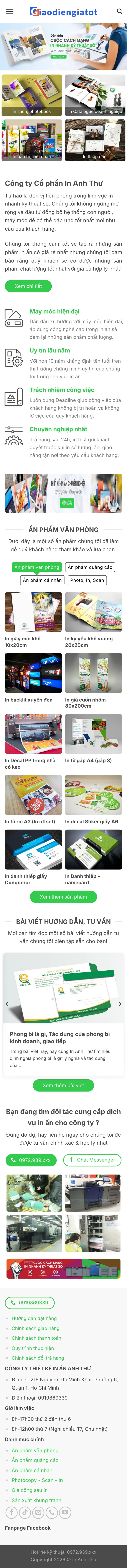 Mẫu Website Công Ty In Nhanh Kỹ Thuật Số – PRINT4 – Trang chủ trên điện thoại