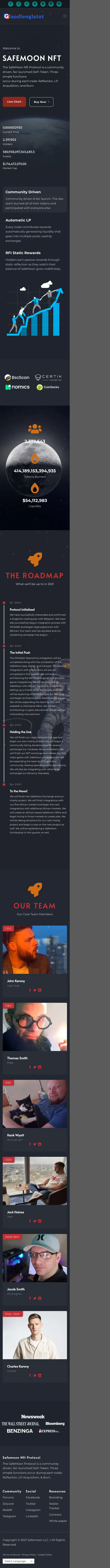 Mẫu Website Landing Page Token NFT Chủ Đề Vũ Trụ – SAFEMOONNFT – Trang chủ trên điện thoại
