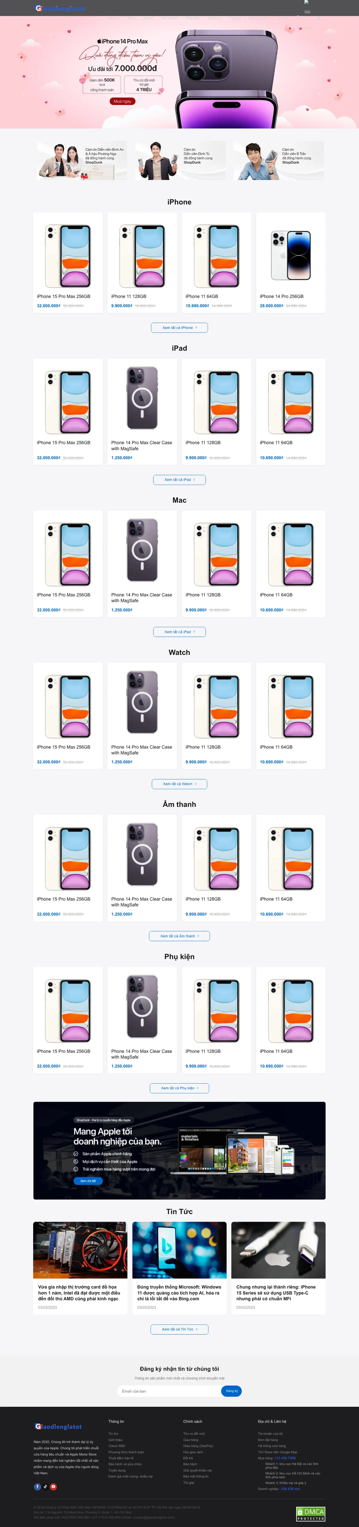 Mẫu Website Đại Lý Điện Thoại, Máy Tính Bảng, Đồng Hồ – SHOPDUNK