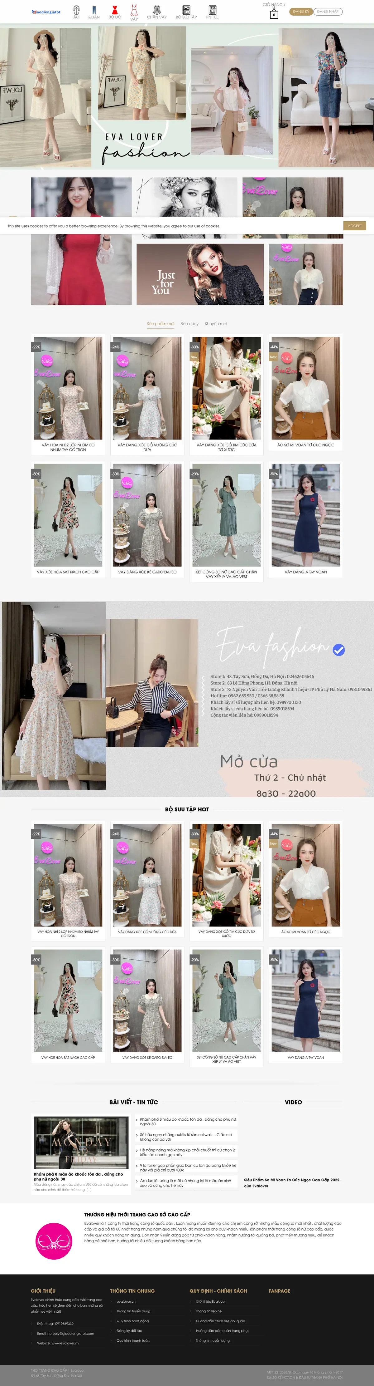 Màn hình đầu mẫu website thời trang nữ công sở với menu biểu tượng và banner ảnh ghép