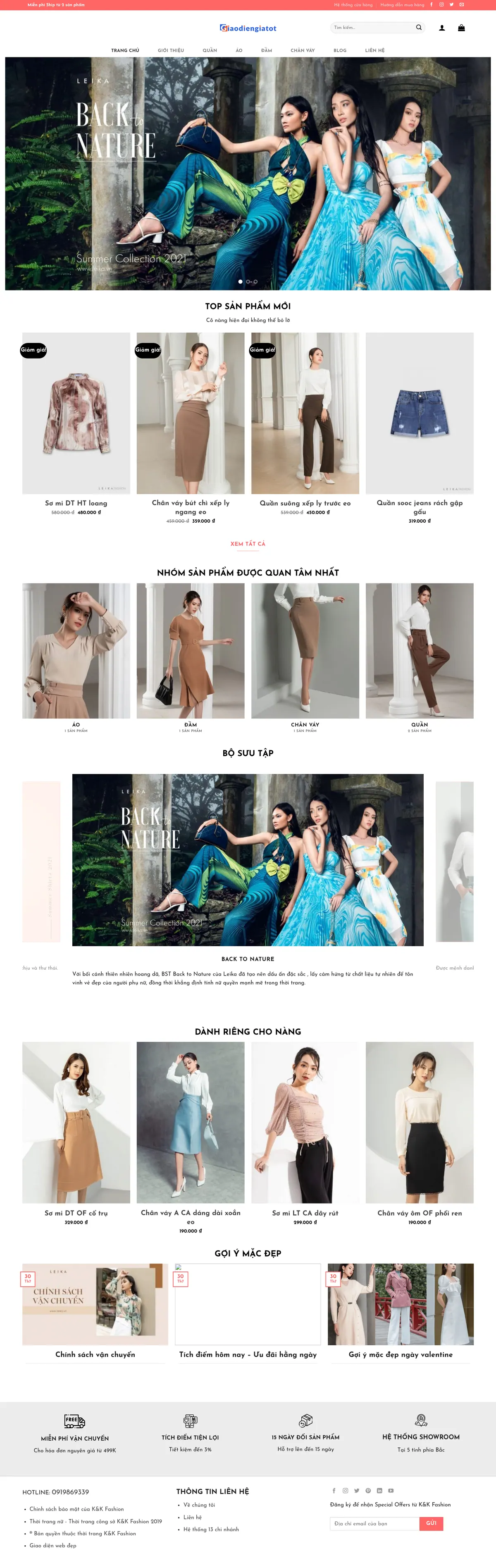 Màn hình đầu mẫu website thời trang nữ với slider bộ sưu tập ảnh lớn