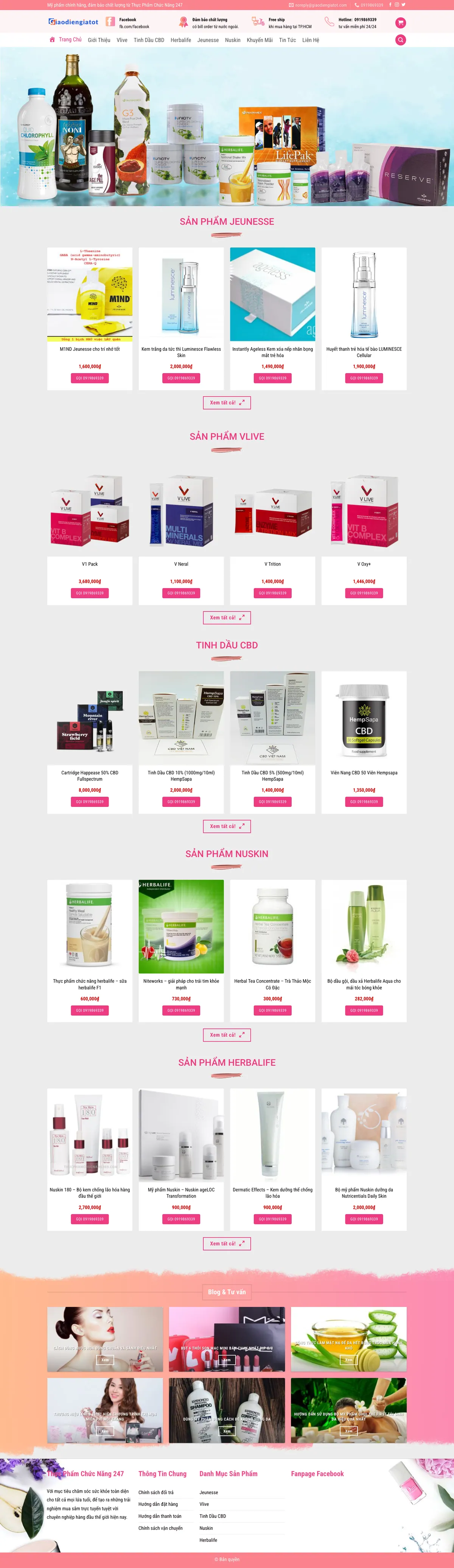 Mẫu Website Shop TPCN & Mỹ Phẩm Chia Theo Hãng – THUCPHAM13