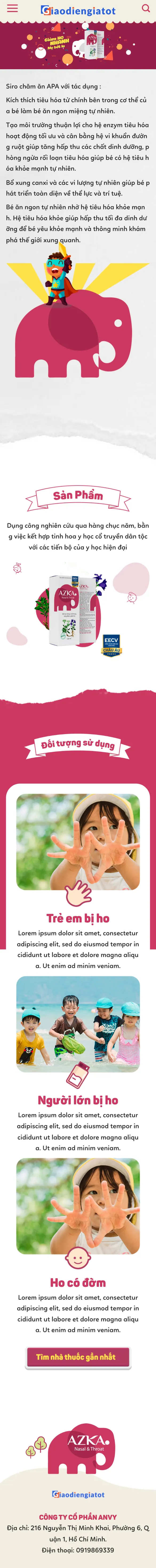 Mẫu Website Landing Siro Ho Thảo Dược Tông Hồng Mận – THUCPHAM16 – Trang chủ trên điện thoại