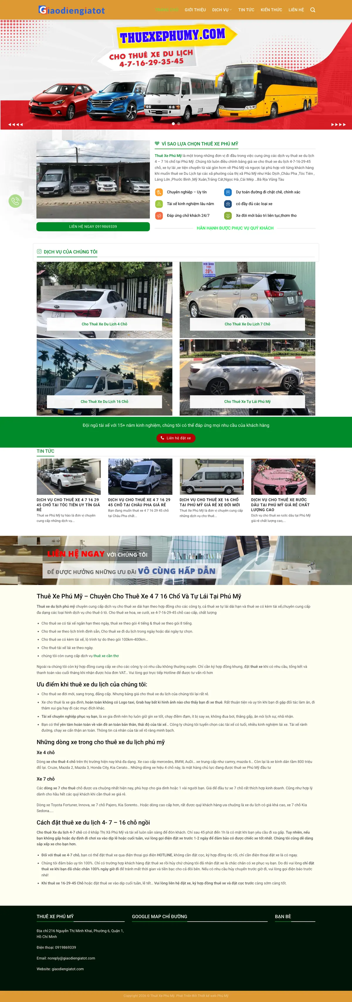 Mẫu Website Cho Thuê Xe Du Lịch & Tự Lái Địa Phương – THUEXE01