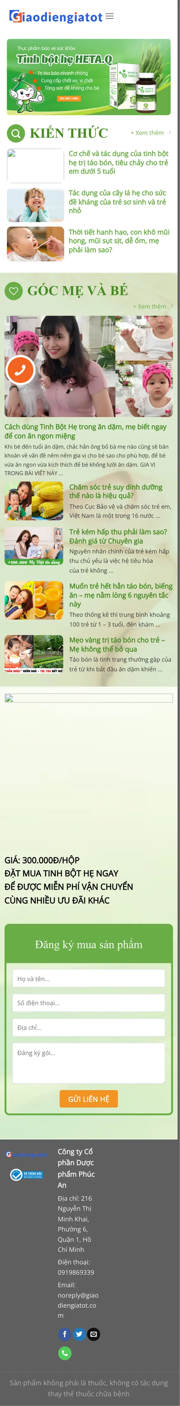 Mẫu Website Sản Phẩm Cho Bé Kèm Góc Mẹ Và Bé – TINHBOT – Trang chủ trên điện thoại