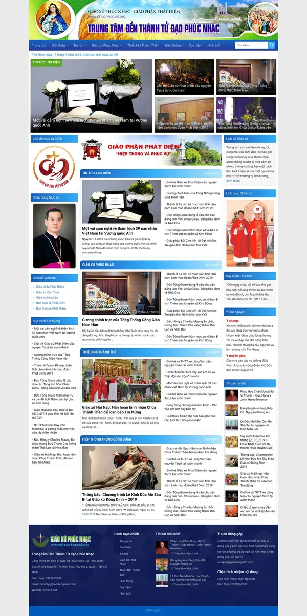 Màn hình đầu mẫu website giáo xứ Công giáo với tin sự kiện và chủ đề mục vụ