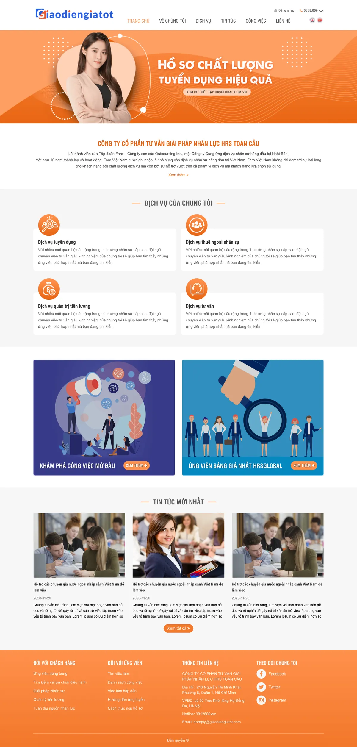 Mẫu Website Công Ty Dịch Vụ Nhân Sự, Headhunt – TUYENDUNG3