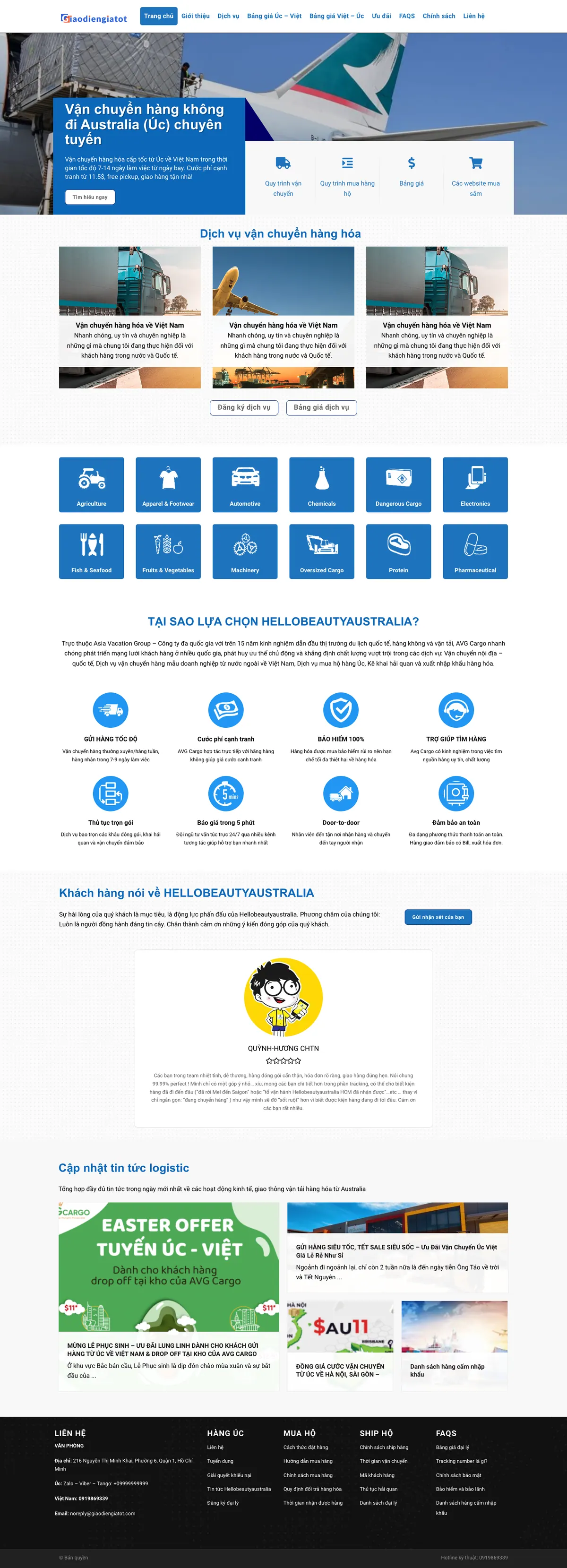 Mẫu Website Gửi Hàng Úc – Việt, Mua Hộ Hàng Úc – VANCHUYENUC