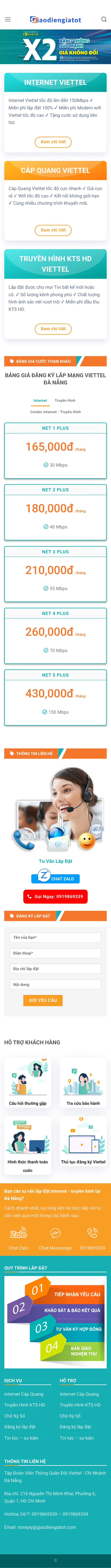 Mẫu Website Đại Lý Lắp Mạng Internet, Truyền Hình – VIETTEL – Trang chủ trên điện thoại
